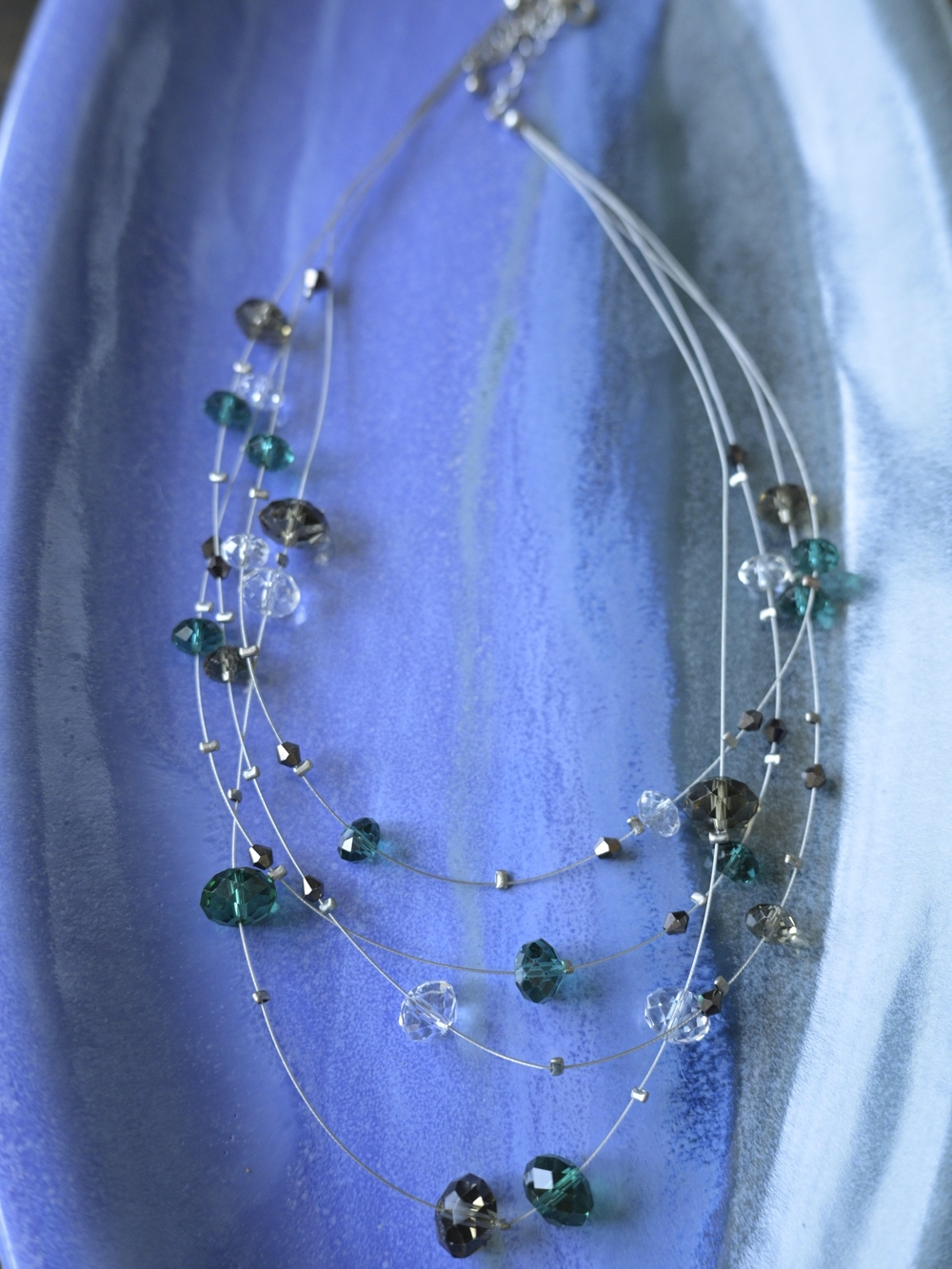 Multi-Strand Green Crystal Bead Necklace